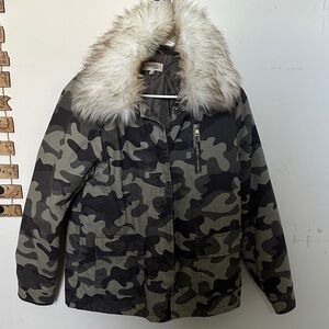 Charlotte Russe Camouflage Jacket with Removable Faux Fur Collar